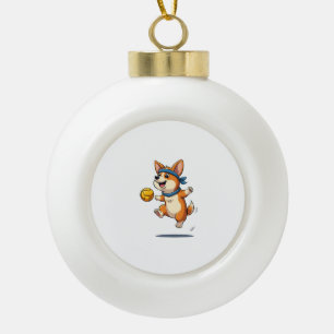 Adorno De Cerámica Tipo Bola Ilustración Vintage de Corgi Jugando Voleibol Perr