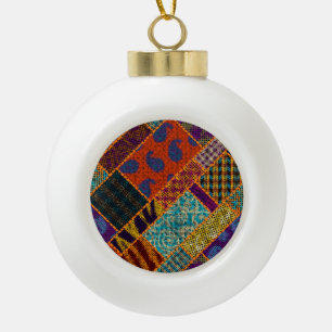 Adorno De Cerámica Tipo Bola imitación de patchwork indio, lienzo vintage.