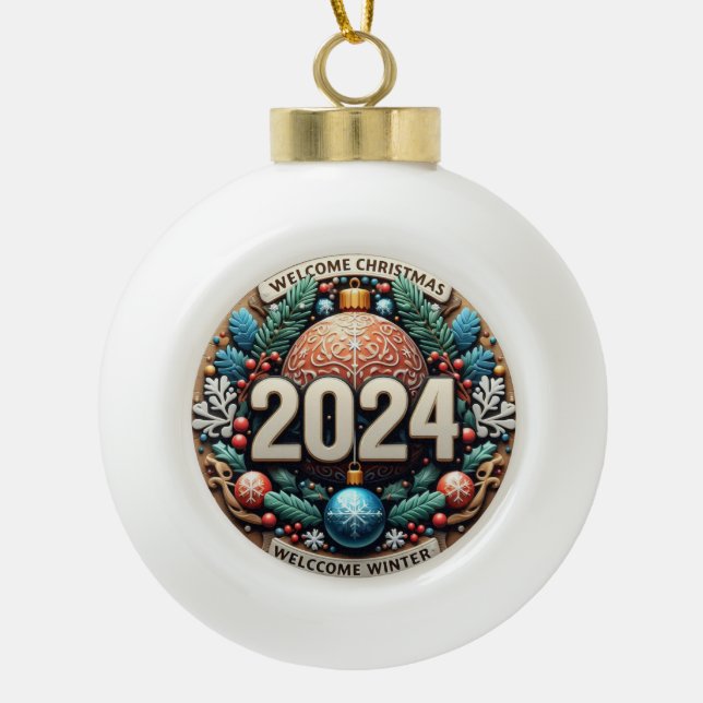 Adorno De Cerámica Tipo Bola Invierno de bienvenida 2024 (Anverso)