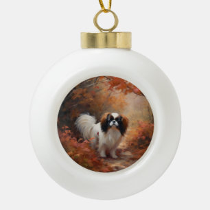Adorno De Cerámica Tipo Bola Japanese Chin en hojas de otoño inspira caída