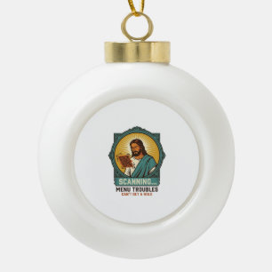 Adorno De Cerámica Tipo Bola Jesús Código QR Borroso No Se Escanea Menú Humor T