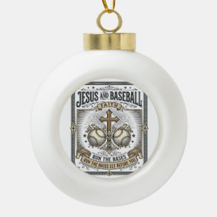 Adorno De Cerámica Tipo Bola Jesús y béisbol vintage cristiano