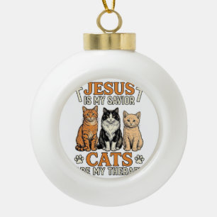 Adorno De Cerámica Tipo Bola Jesús y los Gatos Son Mi Terapia Camiseta Vintage