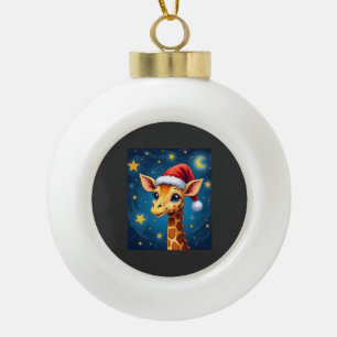 Adorno De Cerámica Tipo Bola Jirafa de Navidad Sombrero de Santa Noche Estrella