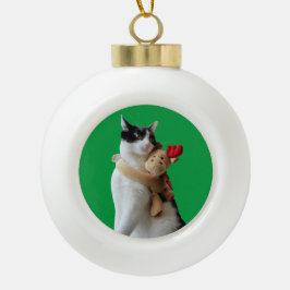 Adorno De Cerámica Tipo Bola Juguete de Navidades de gatos y renos blancos y ne