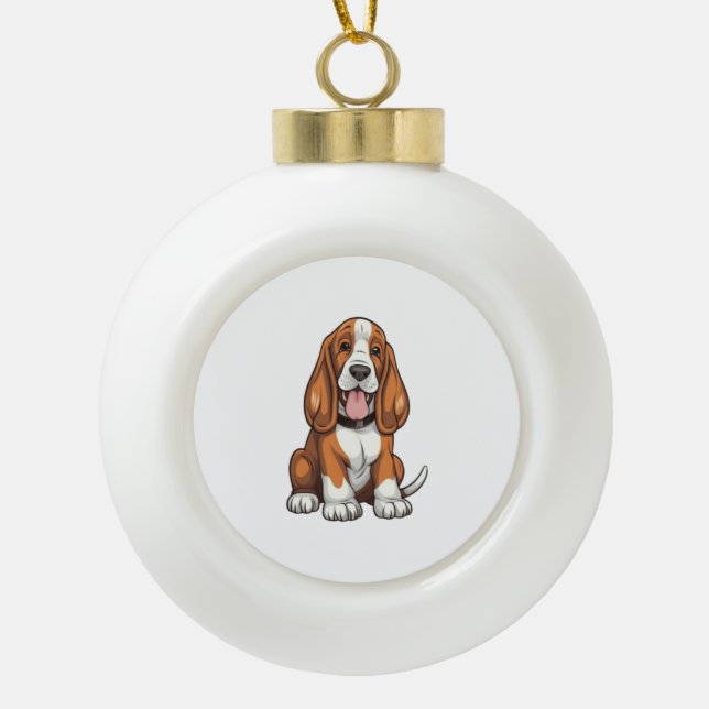 Adorno De Cerámica Tipo Bola Kawaii Basset Hound Puppy (Anverso)