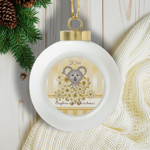 Adorno De Cerámica Tipo Bola Koala Bebé con Raya Dorada Adorable