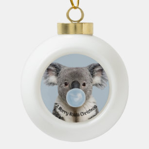 Adorno De Cerámica Tipo Bola Koala saludando a Navidades de chicle azules