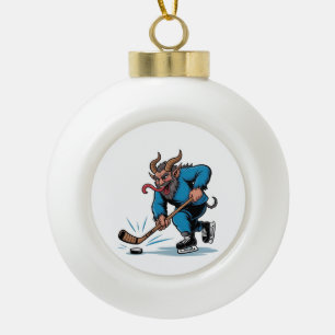 Adorno De Cerámica Tipo Bola Krampus espeluznante jugando hockey sobre hielo en