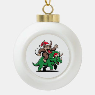 Adorno De Cerámica Tipo Bola Krampus montando un dinosaurio Santa Navidad Malva