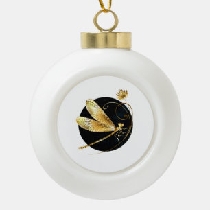 Adorno De Cerámica Tipo Bola La libélula dorada en círculo negro