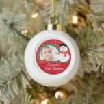 Adorno De Cerámica Tipo Bola La primera foto navideña del bebé de Snowman<br><div class="desc">El adorable Ornamento de Navidad con una foto corta que muestra a un adorable chica Snowman sobre un fondo de puntos polka rosa y blanco, ¡simplemente añada TU FOTO! Perfecto para los primeros Navidades de Navidad y los segundos. Un regalo de Navidades Maravillosos seguro que será valorado por muchos años...</div>