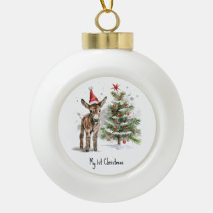 Adorno De Cerámica Tipo Bola La primera Navidad de Sweet Donkey, personalizado