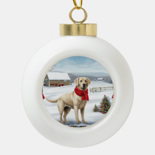 Adorno De Cerámica Tipo Bola Labrador Retriever Perro en Navidad Nieve