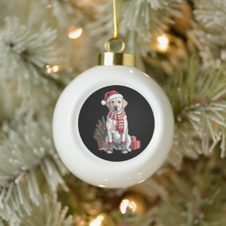 Adorno De Cerámica Tipo Bola Labrador Retriever perro sombrero bufanda de Santa
