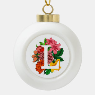 Adorno De Cerámica Tipo Bola Letra mayúscula L monograma floral