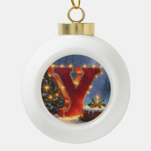 Adorno De Cerámica Tipo Bola Letra Y Navidad Yule Inicial Personalizada