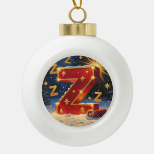 Adorno De Cerámica Tipo Bola Letra Z Navidad Durmiendo Inicial Personalizada