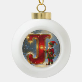 Adorno De Cerámica Tipo Bola Letter J Christmas Jingle Personalized Initial