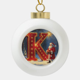 Adorno De Cerámica Tipo Bola Letter K Christmas Santa Personalized Initial