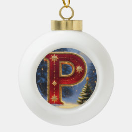 Adorno De Cerámica Tipo Bola Letter P Christmas Pine Tree Personalized Initial