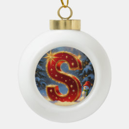 Adorno De Cerámica Tipo Bola Letter S Christmas Snowman Personalized Initial