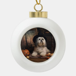 Adorno De Cerámica Tipo Bola Lhasa Apso Pumpkins Halloween Scary