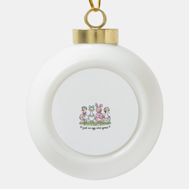 Adorno De Cerámica Tipo Bola Linda Solo una Niña Gansa Emocionada Día de Pascua (Anverso)