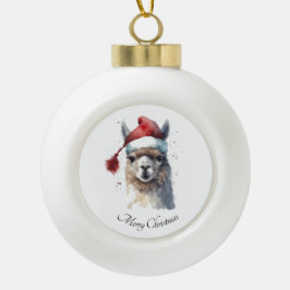 Adorno De Cerámica Tipo Bola Llama de Navidad con sombrero de Santa con texto p