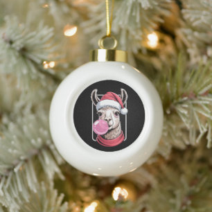 Adorno De Cerámica Tipo Bola Llama de Navidad Gorro de Papá Noel Bufanda de Chi