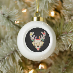 Adorno De Cerámica Tipo Bola Luces de Navidad de Cuerno de Reno para Perro Labr