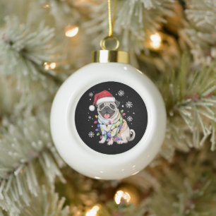 Adorno De Cerámica Tipo Bola Luces de Navidad de Pug Santa Amante de Perros Xma