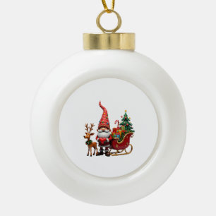 Adorno De Cerámica Tipo Bola Luces de Navidad Gnome Santa Claus Montando Trineo