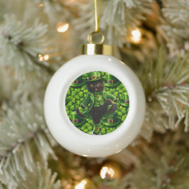 Adorno De Cerámica Tipo Bola Lucky leprechaun black cat snowflake ornament Sain