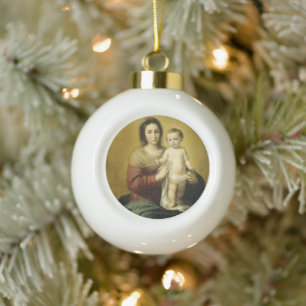 Adorno De Cerámica Tipo Bola Madonna y niño, ornamento del navidad del Bello
