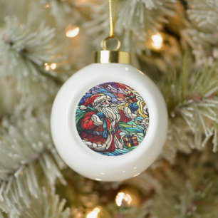 Adorno De Cerámica Tipo Bola Majestic Sed Glass Santa y Reindeer