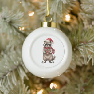Adorno De Cerámica Tipo Bola Mapache de Navidad Artista Sombrero de Santa Pince
