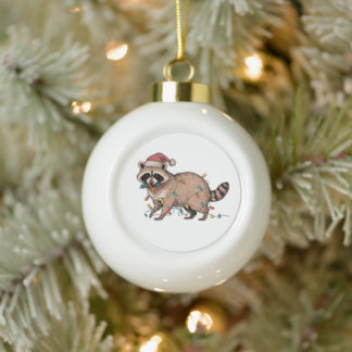 Adorno De Cerámica Tipo Bola Mapache Luces de Navidad Sombrero de Santa Panda B