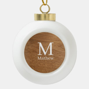 Adorno De Cerámica Tipo Bola marco de madera marrón patrón de monograma de nomb