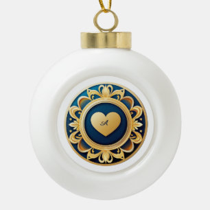 Adorno De Cerámica Tipo Bola Medallón de Corazón de Oro