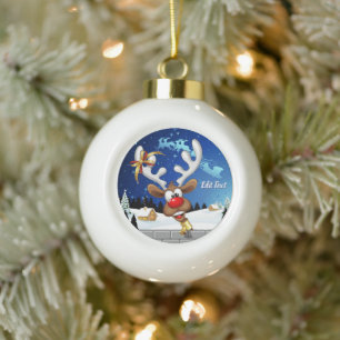Adorno De Cerámica Tipo Bola Meme Divertido de Navidad de Reno Mirando