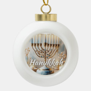 Adorno De Cerámica Tipo Bola Menorá de Hanukkah Feliz Acuarela Lujo Moderno