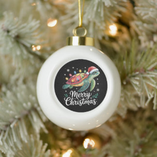 Adorno De Cerámica Tipo Bola Merry Christmas Sea Turtle Santa Hat String Lights