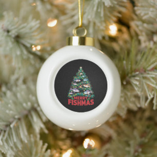 Adorno De Cerámica Tipo Bola Merry Fishmas Christmas Tree Enfoca la pesca de pe