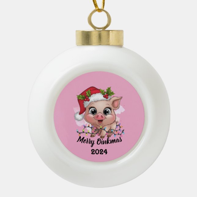 Adorno De Cerámica Tipo Bola Merry Oinkmas (Anverso)
