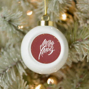 Adorno De Cerámica Tipo Bola Merry xmas red