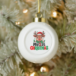 Adorno De Cerámica Tipo Bola Mi 1er Reno de Navidad Cuadros Búfalo Bebé Xmas