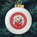 Adorno De Cerámica Tipo Bola Mi primera Mascota navideña para siempre - moderna<br><div class="desc">Este diseño simple y clásico está compuesto por tipografía de la síspera y agrega una foto personalizado. "Mi primera Navidad en mi casa para siempre" rodea la foto del personalizado.</div>