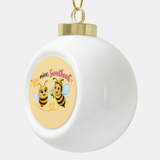 Adorno De Cerámica Tipo Bola Mía, Cariño – Adorable Pareja de Abejas Románticas