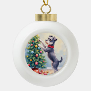 Adorno De Cerámica Tipo Bola Miniature Schnauzer decorando árbol de Navidad per
